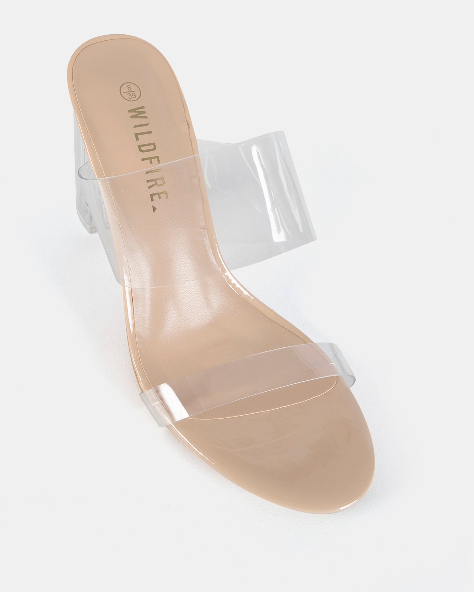 Gretchen | Wildfire | Clear High Block Heel Slide | Women's
