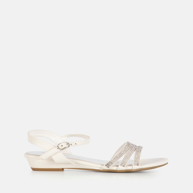 Sandales à Talons Compensés Esprit - Blanc Avec Oeillets - Taille 11M - Occasion - Talon Mi-haut