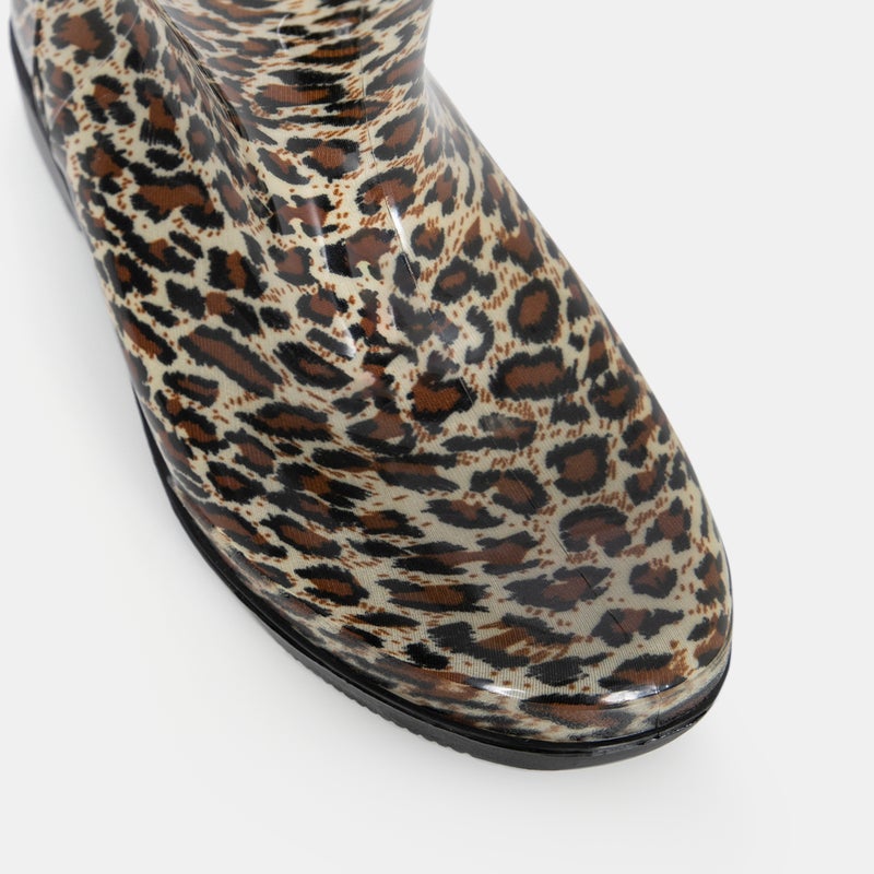 Spots Vybe Leopard Print Waterproof Rain Gum Boot Women's