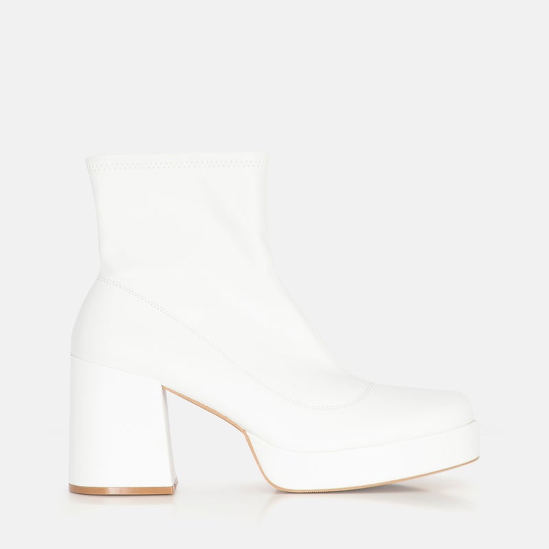 Chunky Platform White Sock Fit Ankle Boots Chunky Heel Boots White