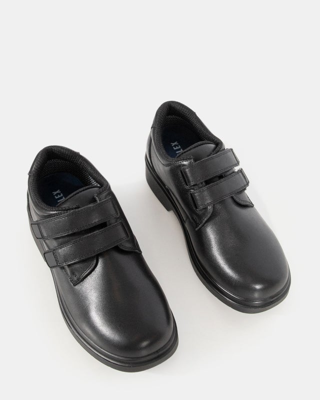 Black kids leather school shoes for girls and boys, durable leather footwear with classic school shoe design for everyday wear