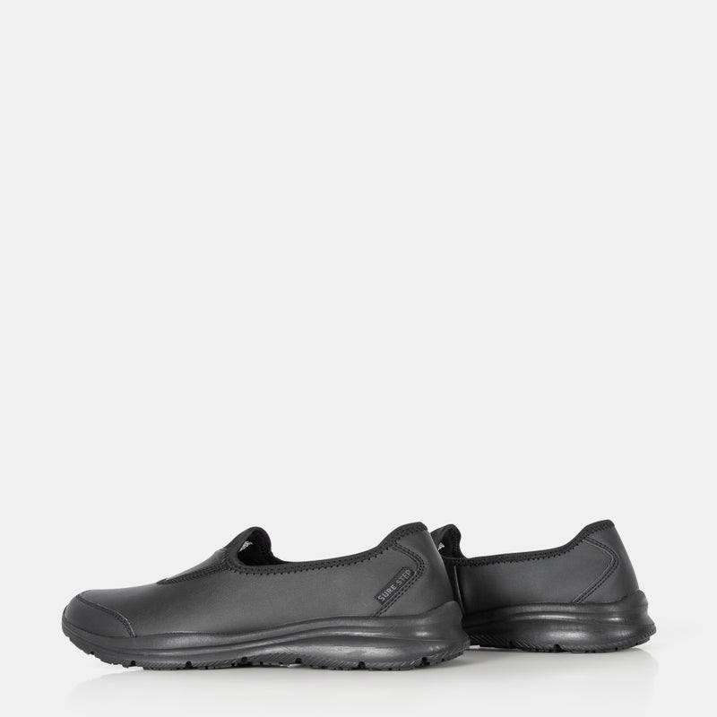 Black slip resistant shoes for professional workwear, featuring durable footwear, non-slip grip, and safety design for hospitality, healthcare, and workplace use.